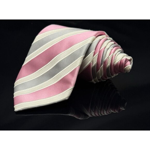 Donald J. Trump Tie Mens 100% Silk Pink White Striped 59.5” - Picture 6 of 6